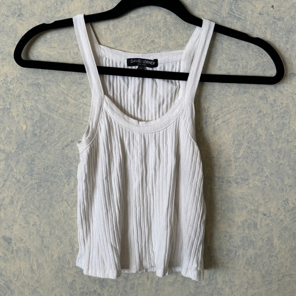 David Lerner Tank Top Womens XS White Excellent Ribbed Scoop Neck‎ Cropped Tank